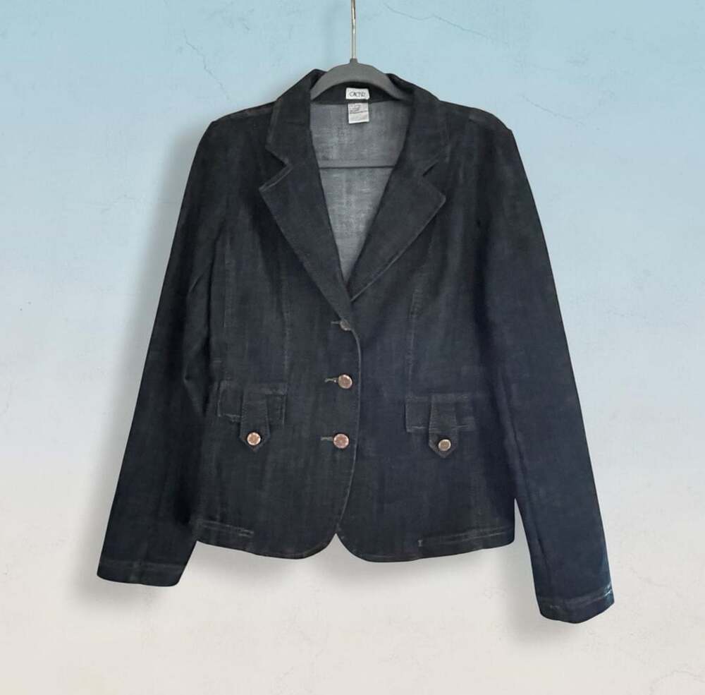 Cache Vintage Y2K Denim Blazer Dark Wash Cotton Blend Jean Jacket Size M